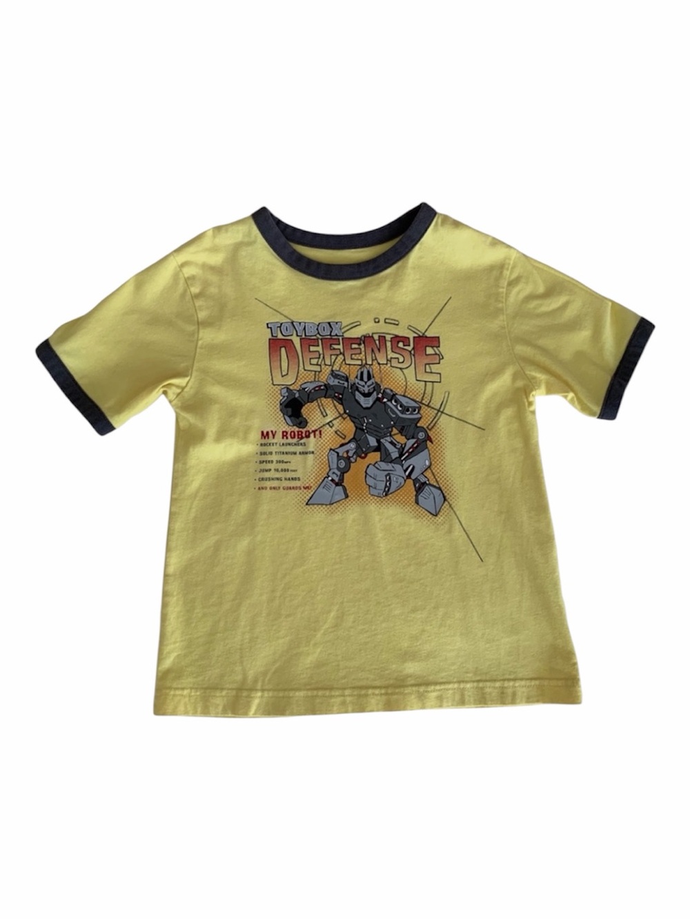 Cherokee Robot T Shirt Boys Size S (6/7) Yellow Gray Short Sleeves Soft Cotton